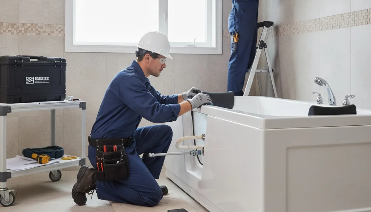 Walk-in tub installation by Peoria, IL plumbers for safer home bathing